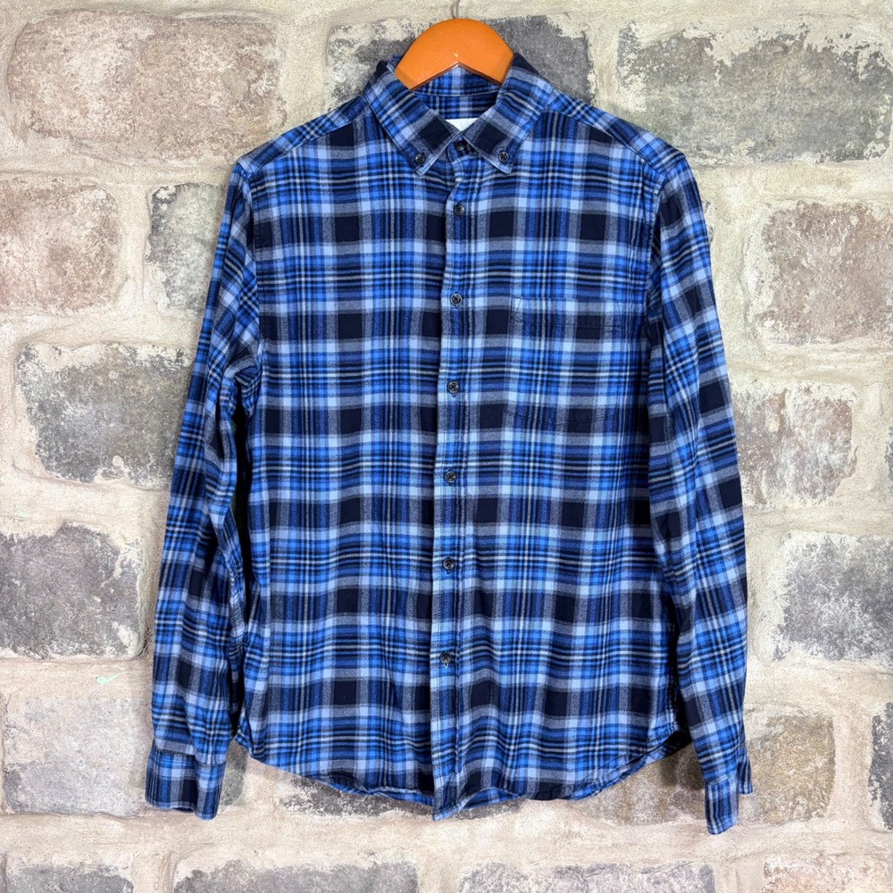 Goodfellow & Co Mens Blue Black Plaid Flannel Shirt Medium Standard Fit Cotton